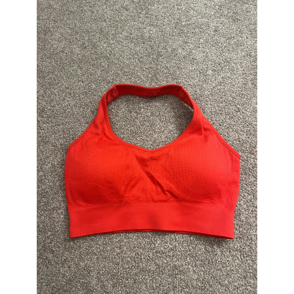 NVGTN Ribbed Seamless Halter Sports Bra Women S Red Excellent Gym Top